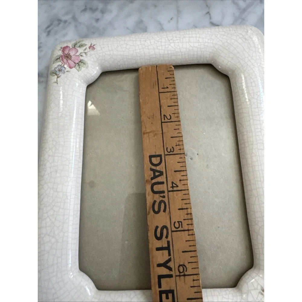 VTG Ceramic Porcelain Floral Picture Frame 5X7 Cottagecore Crackle Glaze Shabby